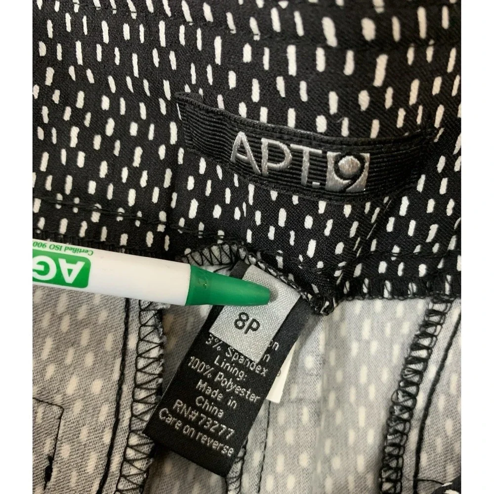 Apt. 9 Pant Womens Petite 8 Black‎ White Geo Print Crop Stretch Chino Pull On
